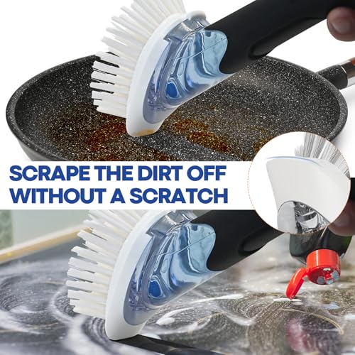 RIMAY Black Soap Dispensing Dish Brush with Scrubber Handle