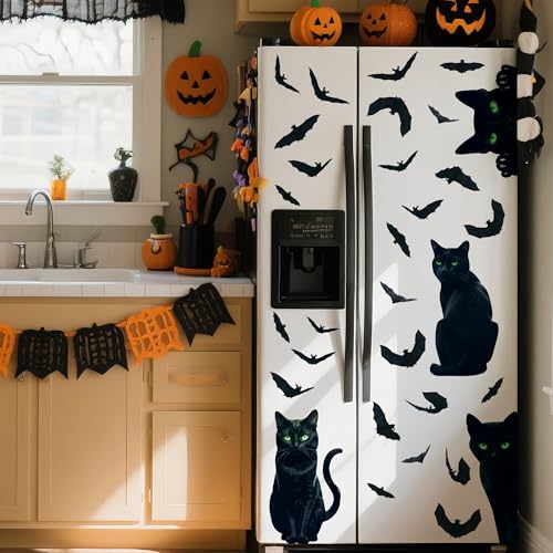 Halloween Window Clings - 4 Sheets Black Cat & Bat Stickers