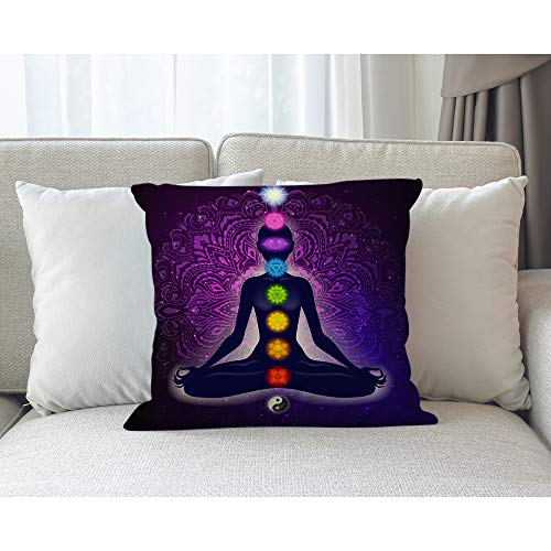 Meditating Woman Lotus Chakra Throw Pillow Cover 18x18 Cotton Linen