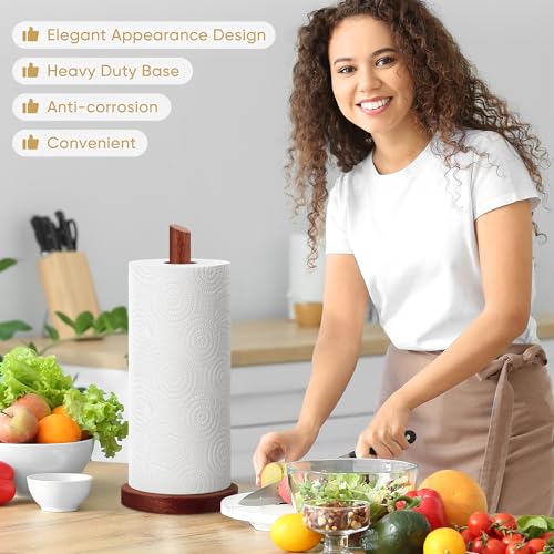 Wooden Paper Towel Holder Walnut - Countertop Stand for Standard Rolls
