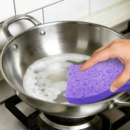 Spunspon S-Shaped Cellulose Scrub Sponges - 6 Pack, Purple Heavy Duty
