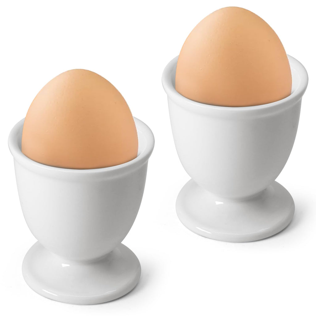 vibedor 2 Pcs Ceramic Egg Stand Holders, Porcelain Egg Holders White Egg Cups for Soft Boiled Eggs in Kitchen, Restaurant for Breakfast and Party Dinning
