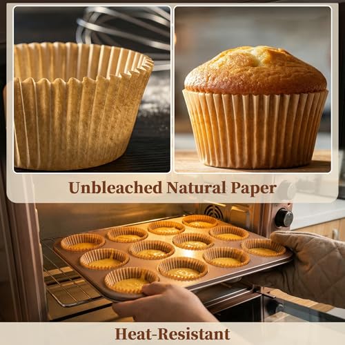 KORCCI Unbleached Parchment Cupcake Liners 200 Pack Non-Stick Muffin Cups