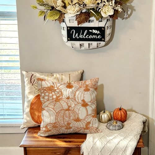 RABUSOFA Pumpkin Pillow Covers 18x18 (Set of 2) - Fall Outdoor Decor