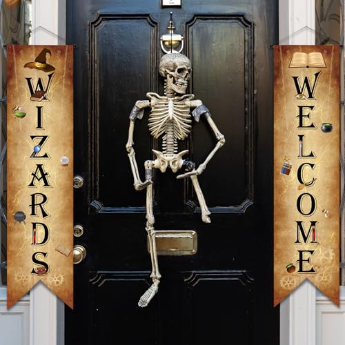 2 Pcs Wizard Porch Signs Hanging Door Decor Halloween Welcome - Magical Party Decoration