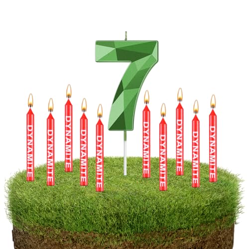 Fumete 13 Pcs Dynamite Birthday Candles - Green Pixel Theme