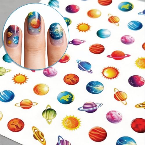 IDDFEVE Galaxy Planet Nail Stickers Self-Adhesive Celestial Space Art Decals 2 Sheets