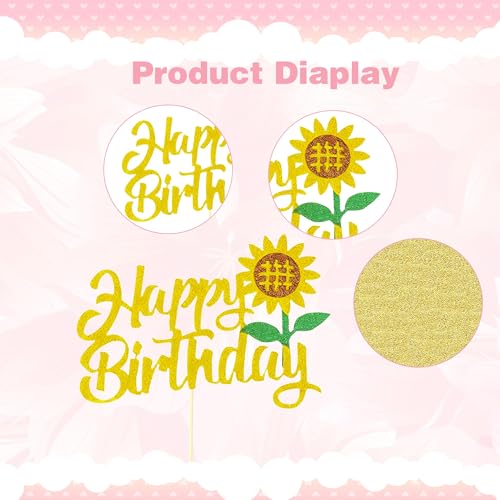 Glitter Sunflower Happy Birthday Cake Topper | ZIRVELANO