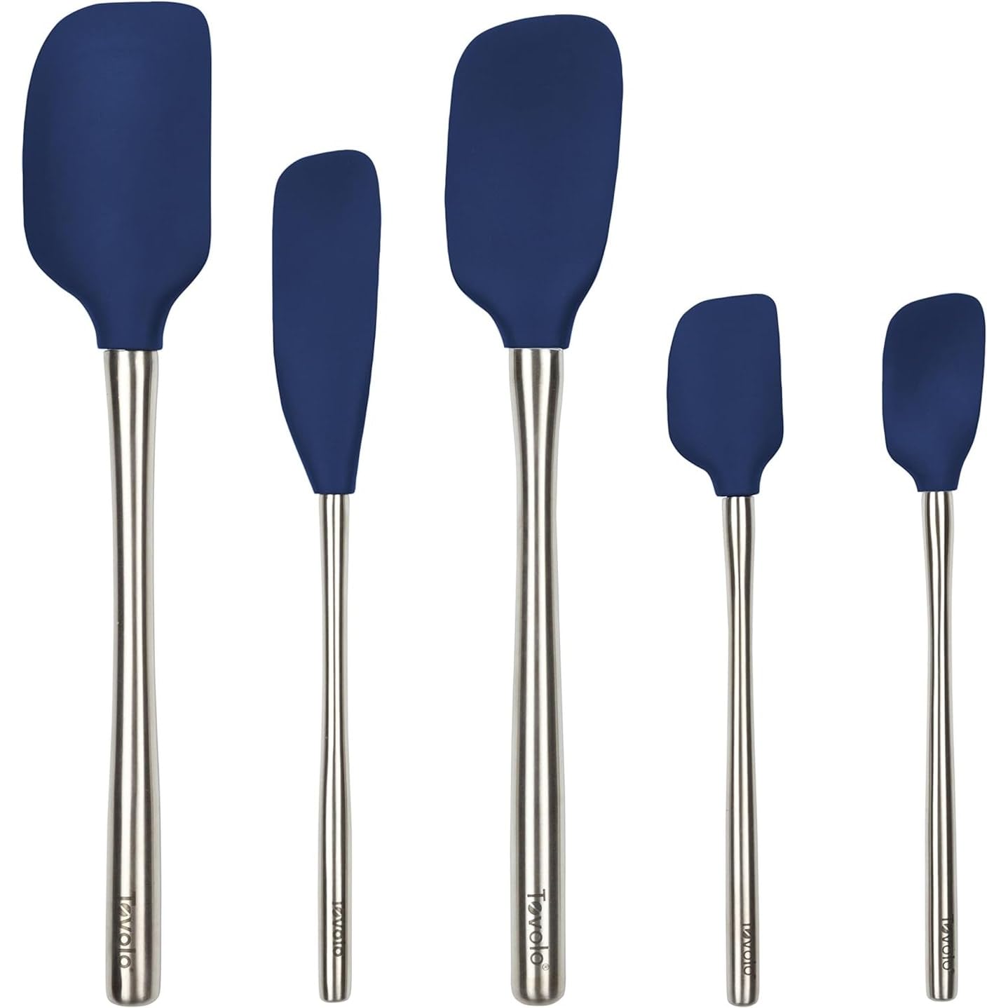 Tovolo Stainless Steel Handled Silicone Spatula Set of 5 Oyster Gray, Dishwasher Safe Kitchen Spatula Set for Cooking Baking, Non Toxic BPA Free Silicone Spatula set with Metal Steel Handle