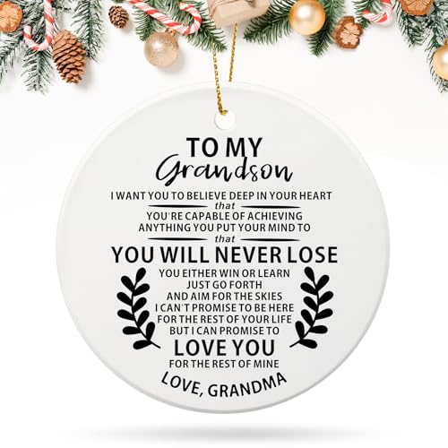 Grandson Christmas Ornament - Keepsake Gift for Grandchildren, Ceramic Decor