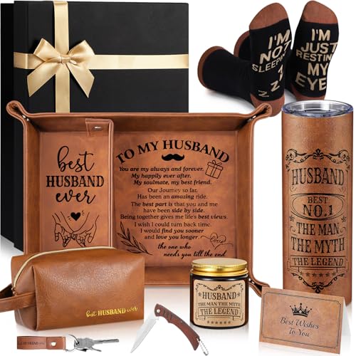 Sieral 10-Piece Gift Set for Husband from Wife - Best Husband Ever Gift Box with Tumbler Socks Candle & More - Husband Variation