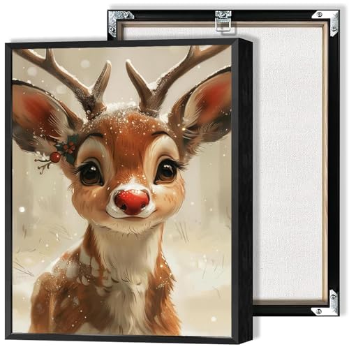 Cute Elk Canvas Poster - Red Nosed Reindeer Wall Art 12x16in