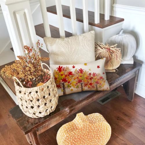 RABUSOFA Fall Maple Leaf Pillow Cover 12x20 Inch, Red Autumn Decor