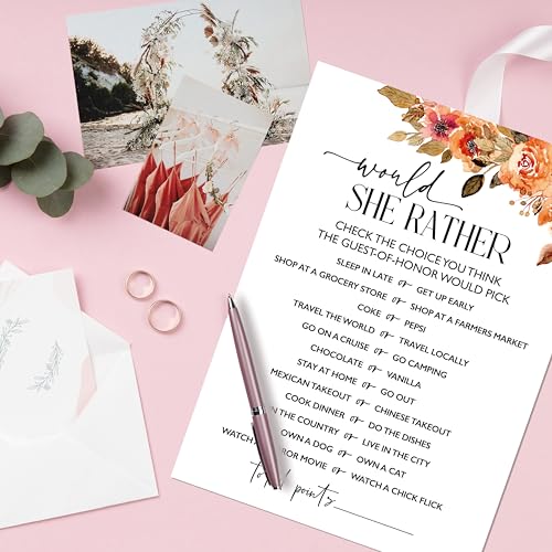 Bridal Shower Game Cards Set - Boho Minimalist Would She Rather Cards (25 Pack)