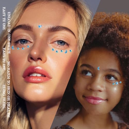 Blue Stars Face Gems Self-Adhesive Rhinestone Crystals for Festivals