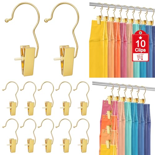 Eunhdet 10 Pack Gold Clip Hangers for Closet with Hooks & Anti-Slip Design