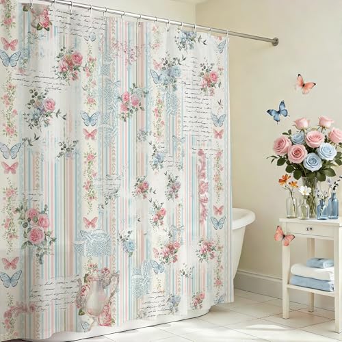 Lindameler Vintage Floral Shower Curtain - Pink Boho Design, 72x72