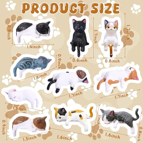 10 Pcs Mini Cat Figurines Set for Car Dashboard Decor