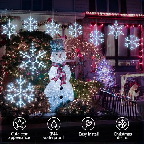 Tuanse 4 Pack Blue Christmas Snowflake Window Lights with Remote