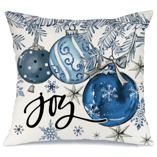 AACORS Blue Christmas Throw Pillow Cover 20x20 Inch Holiday Farmhouse Decor
