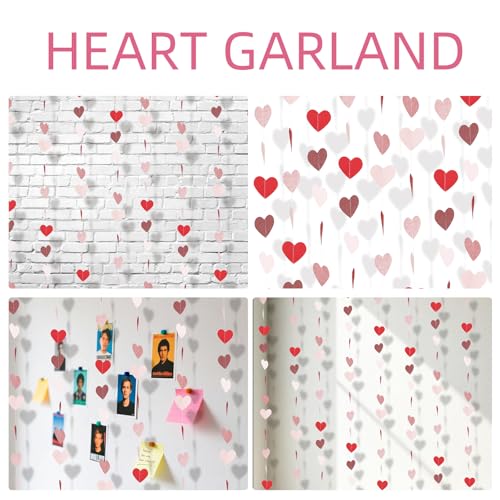 39.2FT Pink Red Glitter Heart Garland - Perfect for Celebrations