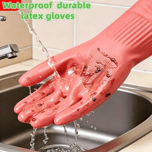 21.7 Inch Reusable Red Latex Cleaning Gloves - Heavy-Duty, Anti-Slip