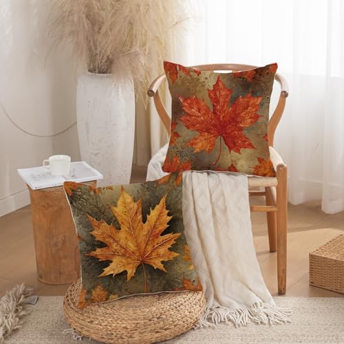 Autumn Maple Leaves Throw Pillow Covers 18x18 - Set of 2
