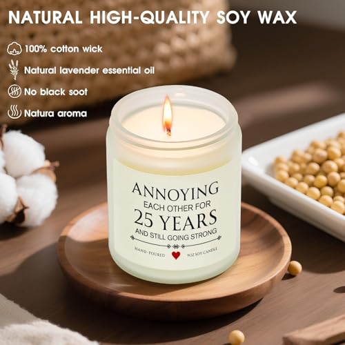 25th Wedding Anniversary Lavender Scented Candle Gift for Silver Couples