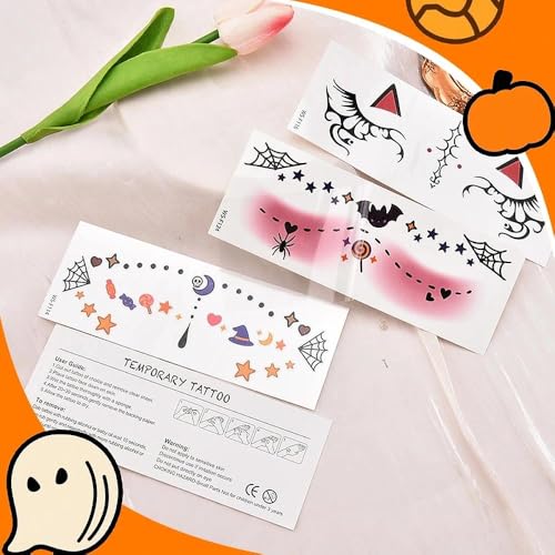 Ancnoz Cute Face Temporary Tattoos Halloween Makeup Stickers 4Pcs