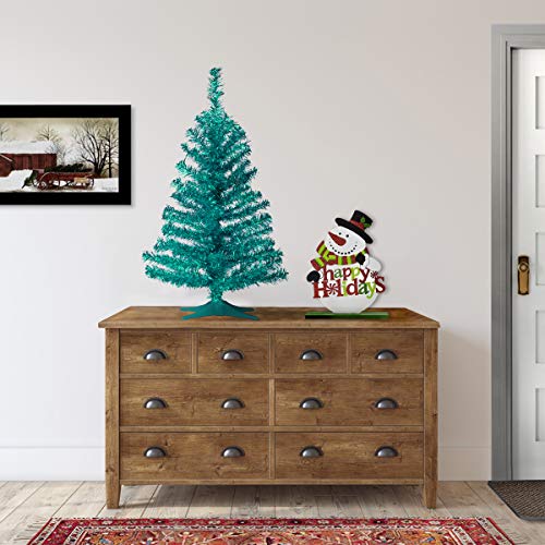 Artificial Christmas Tree 3ft Turquoise Tinsel with Stand - Full Bodied, Lifelike Design