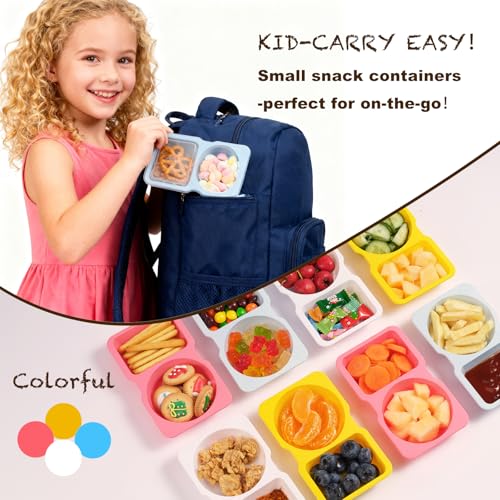 YTMerrify 20 Pack 4.5 Oz Reusable Snack Containers - 4 Colors, 2-Compartment with Lids