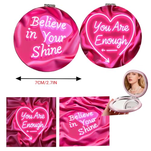 Ammzus You Are Enough Pink Compact Mirror – Travel Pocket Makeup Mirror
