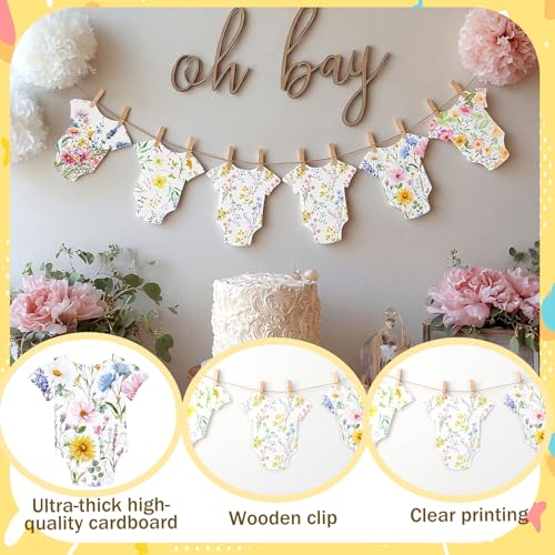 Frienda Wildflower Baby Shower Banner - Bodysuit Garland with Clips