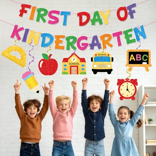 Sereliy Kindergarten First Day Decorations Kit - Colorful Banner & Hanging Swirls
