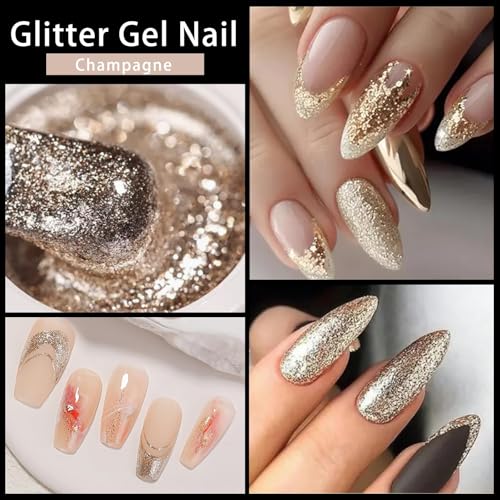 SMAILXIIYUE Glitter Gel Nail Polish Set - Silver, Gold & Champagne High Density Platinum Canned Drawing Gel for Nail Art