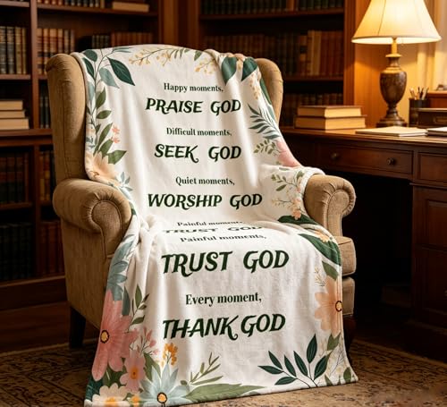 Inspirational Christian Blanket with Flowers - Soft Throw 60"x50"