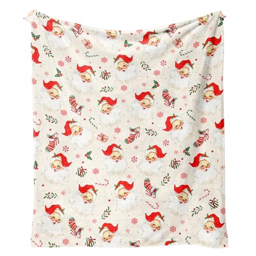 Christmas Santa Flannel Throw Blanket 50x60in Cozy Holiday Decor for Sofa & Chair