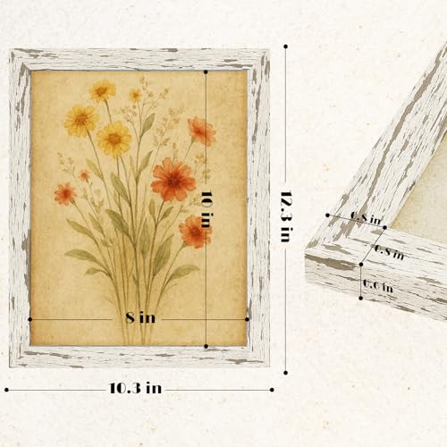 8x10 Rustic Farmhouse Picture Frame - Distressed White, MDF