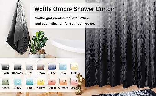 Mrs.Naturall Black and White Waffle Shower Curtain Set, 70x72