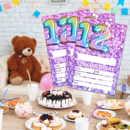 Let's Party Birthday Invitations with Envelopes, Pink Rainbow Balloons, 20 Pack