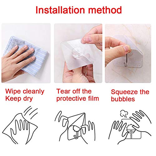 Transparent Heavy Duty Adhesive Hooks 14 Pack - 33 lb (15kg) Waterproof & Reusable