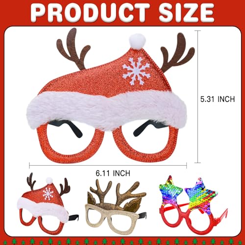 12Pcs Christmas Glitter Glasses Set for Holiday Party Costume Fun - One Size