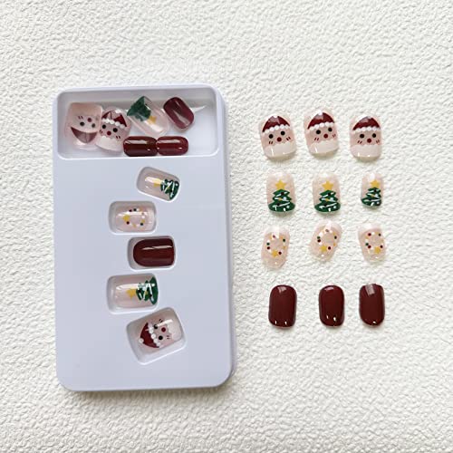 LETSWIN Christmas Press on Nails Short Square Santa Claus False Nails