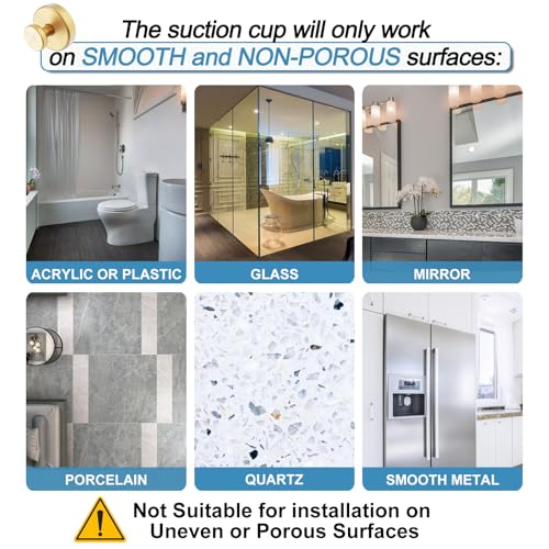 Gold Vacuum Suction Cup Hooks - No Drill Shower Hooks, 2 Pack