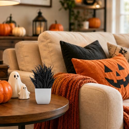 Der Rose 2-Pack Artificial Black Potted Plants for Bathroom Halloween Decor