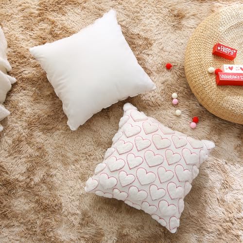 Valentine's Day Heart Pillow Covers - Set of 2 Red 18x18 Inch Plush Cases
