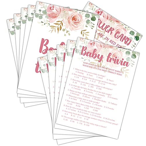 Floral Greenery Baby Shower Game Set - 30 Trivia Cards