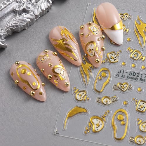 5D Embossed Gold Foil Nail Stickers Clock & French Tip Decals