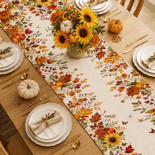 Fall Table Runner 13x72 in - Pumpkin & Maple Autumn Decor