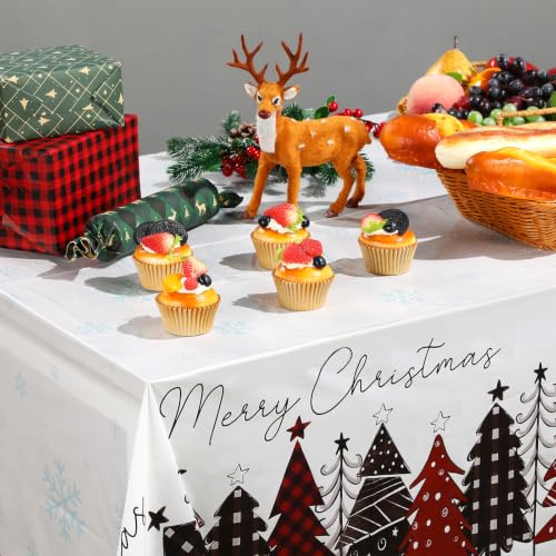 WovWeave Disposable Christmas Tablecloth 12 Pack Buffalo Plaid 54x108in - Holiday Party Decor